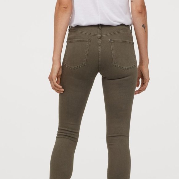 H&M High Waisted Shaping Denim Skinny Jeans Olive - Picture 8 of 8